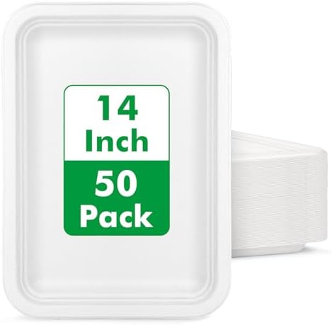 14 Inch Disposable Food Trays, 50 Pack White Compostable Platters in 14 Inch 50 Pack in White