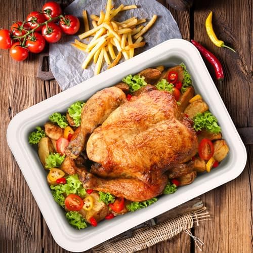 14 Inch Disposable Food Trays, 50 Pack White Compostable Platters in 14 Inch 50 Pack in White, alternate view 2