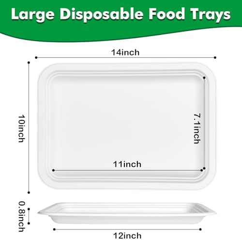 14 Inch Disposable Food Trays, 50 Pack White Compostable Platters in 14 Inch 50 Pack in White, alternate view 3