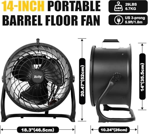 14 Inch Drum Fan Heavy Duty Metal with Handle 2300 CFM, alternate view 2
