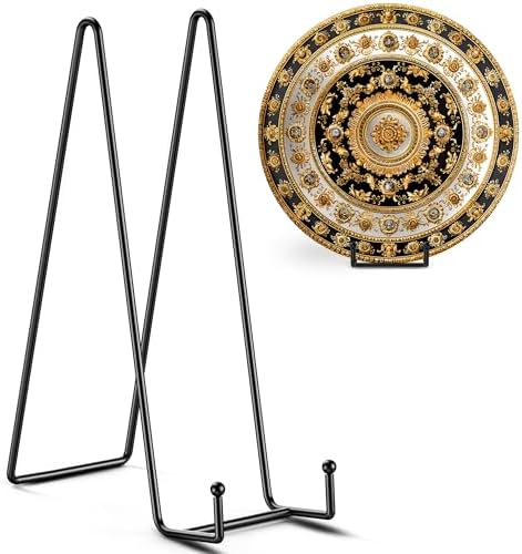 14 Inch Heavy Duty Plate Stand (2 Pack) - Metal Display Easel for Large Plates, Platters, Picture Frames, Signs