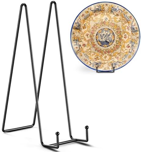 14 Inch Heavy Duty Plate Stand (4 Pack) - Metal Display Easel for Large Plates, Platters, Picture Frames, Signs