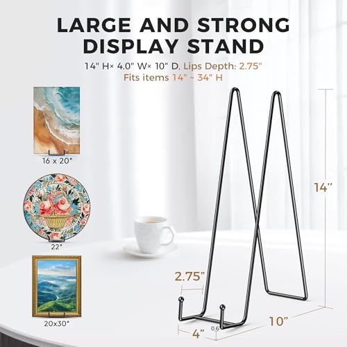 14 Inch Heavy Duty Plate Stand (4 Pack) - Metal Display Easel for Large Plates, Platters, Picture Frames, Signs, alternate