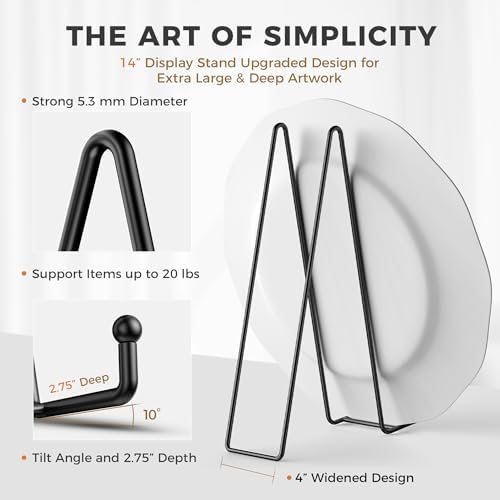 14 Inch Heavy Duty Plate Stand (4 Pack) - Metal Display Easel for Large Plates, Platters, Picture Frames, Signs, alternate