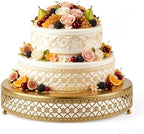 14 Inch Luxury Gold Cake Stand, Round Metal Dessert Display in Dark Gold