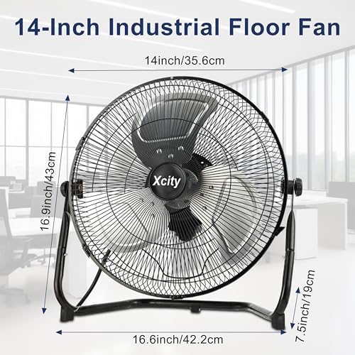 14 Inch Metal Industrial Floor Fans, Max 2100 CFM, Heavy Duty High Velocity Fan with 3-speed and 360°Adjustable, alternate
