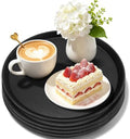 14 Inch Round Non-Slip Serving Tray, 4 Pack Rubber Surface Platter in Black
