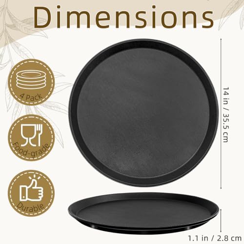 14 Inch Round Non-Slip Serving Tray, 4 Pack Rubber Surface Platter in Black, alternate view 3
