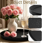 14 Inch Round Non-Slip Serving Tray, 4 Pack Rubber Surface Platter in Black, alternate view 4
