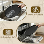 14 Inch Round Non-Slip Serving Tray, 4 Pack Rubber Surface Platter in Black, alternate view 6