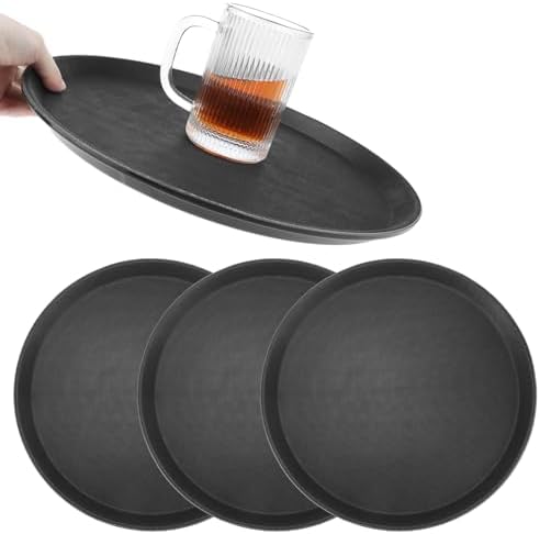 14-Inch Round Non-Slip Serving Tray Set - 4Pack Rubber Surface Drink & Meal Carrier for Home, Café & Catering