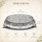 14 inch Round Tapered Silver Wedding Cake Stand, Hand Crafted, Embossed, Durable Build in Silver, alternate view 3