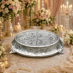 14 inch Round Tapered Silver Wedding Cake Stand, Hand Crafted, Embossed, Durable Build in Silver, alternate view 4