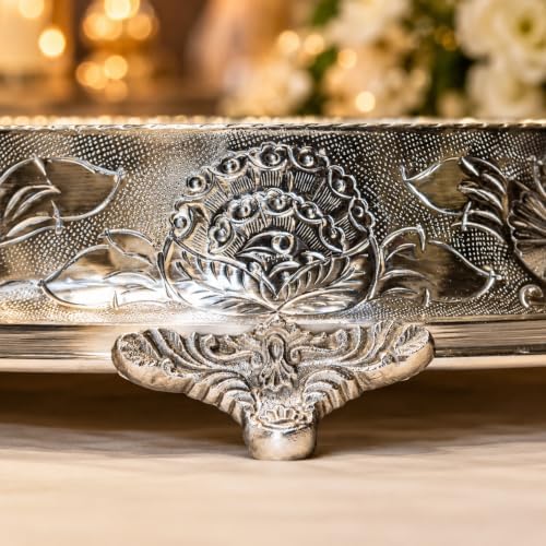 14 inch Round Tapered Silver Wedding Cake Stand, Hand Crafted, Embossed, Durable Build in Silver, alternate view 5