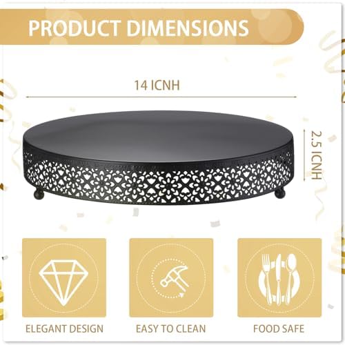 14 Inch Round Wedding Cake Stand for Cupcakes & Desserts, Black in Black, alternate view 2