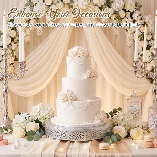 14 Inch Round Wedding Cake Stand for Cupcakes & Desserts, Silver in Silver, alternate view 2