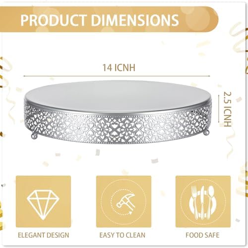 14 Inch Round Wedding Cake Stand for Cupcakes & Desserts, Silver in Silver, alternate view 3