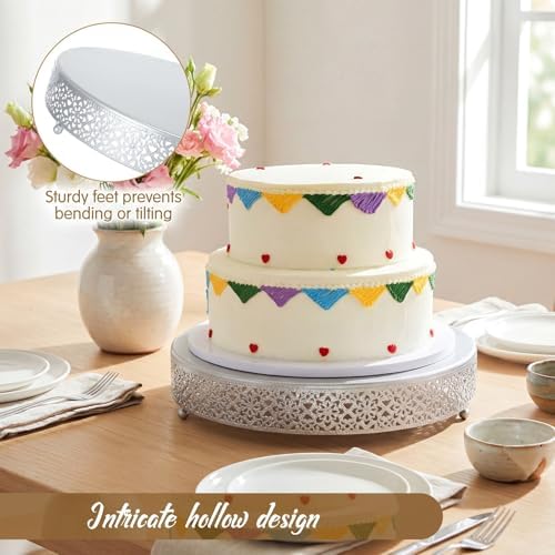 14 Inch Round Wedding Cake Stand for Cupcakes & Desserts, Silver in Silver, alternate view 4
