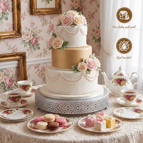 14 Inch Round Wedding Cake Stand for Cupcakes & Desserts, Silver in Silver, alternate view 5