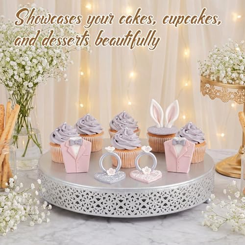 14 Inch Round Wedding Cake Stand for Cupcakes & Desserts, Silver in Silver, alternate view 6