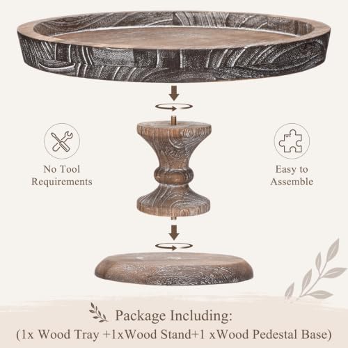 14 Inch Wood Cake Stand Rustic Wooden Risers Round Decorative Pedestal Dessert Display Riser Wooden Plate Cakes, alternate