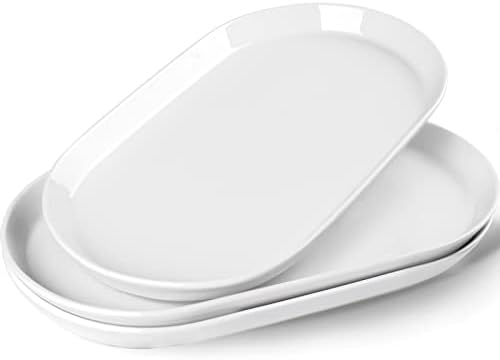 14" Oval Serving Platter Set of 3 - Ceramic Large White Platters for Entertaining Party, Serving Plates for