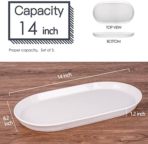 14" Oval Serving Platter Set of 3 - Ceramic Large White Platters for Entertaining Party, Serving Plates for, alternate view 3