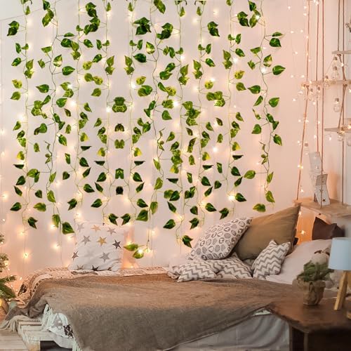 14 Pack 98ft Fake Ivy Vines, Artificial Ivy Garland with 100 LED String Lights, Hanging Plants Greenery Backdrop, alternate