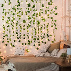 14 Pack 98ft Fake Ivy Vines, Artificial Ivy Garland with 100 LED String Lights, Hanging Plants Greenery Backdrop, alternate