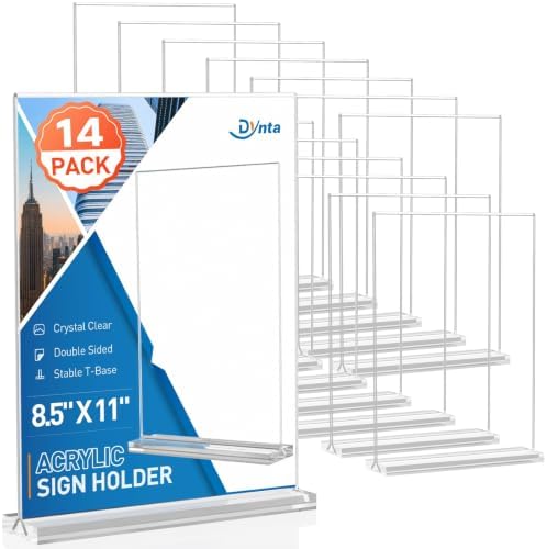 14 Pack Acrylic Sign Holder 8.5 x 11 Inches, Double Sided Table Sign Holder in 8.5 x 11 Inches in Clear