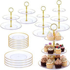 14 Pack Clear Plastic Cake Stand Set 2 and 3 Tier Dessert Stand in Clear