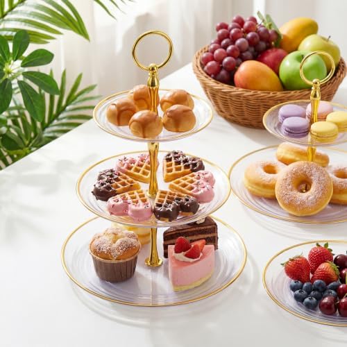 14 Pack Clear Plastic Cake Stand Set 2 and 3 Tier Dessert Stand in Clear, alternate view 2