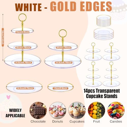 14 Pack Clear Plastic Cake Stand Set 2 and 3 Tier Dessert Stand in Clear, alternate view 3