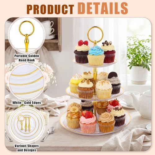 14 Pack Clear Plastic Cake Stand Set 2 and 3 Tier Dessert Stand in Clear, alternate view 4