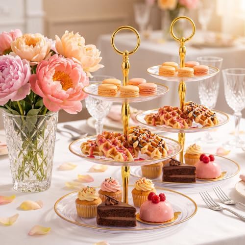 14 Pack Clear Plastic Cake Stand Set 2 and 3 Tier Dessert Stand in Clear, alternate view 5