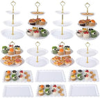 14 Pcs Dessert Table Display Set, Thick Plastic Cupcake Stands, 4 x Three-Tier and 4 x Two-Tier Cupcake Stands