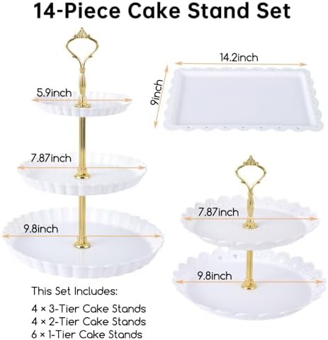14 Pcs Dessert Table Display Set, Thick Plastic Cupcake Stands, 4 x Three-Tier and 4 x Two-Tier Cupcake Stands, alternate