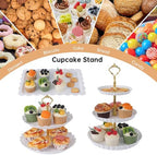 14 Pcs Dessert Table Display Set, Thick Plastic Cupcake Stands, 4 x Three-Tier and 4 x Two-Tier Cupcake Stands, alternate