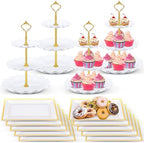 14 Pcs Dessert Table Stands Set 3 Tier Plastic Cupcake Stands Cookie Display Tower Gold Rim Dessert Serving Tray