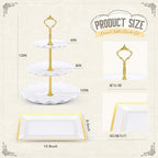 14 Pcs Dessert Table Stands Set 3 Tier Plastic Cupcake Stands Cookie Display Tower Gold Rim Dessert Serving Tray, alternate