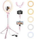 14'' Pink Selfie Ring Light with 62'' Tripod Stand and Phone Holder, Dimmable LED Phone Ringlight for