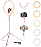 14'' Pink Selfie Ring Light with 62'' Tripod Stand and Phone Holder, Dimmable LED Phone Ringlight for