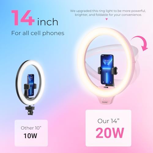 14'' Pink Selfie Ring Light with 62'' Tripod Stand and Phone Holder, Dimmable LED Phone Ringlight for, alternate view 5