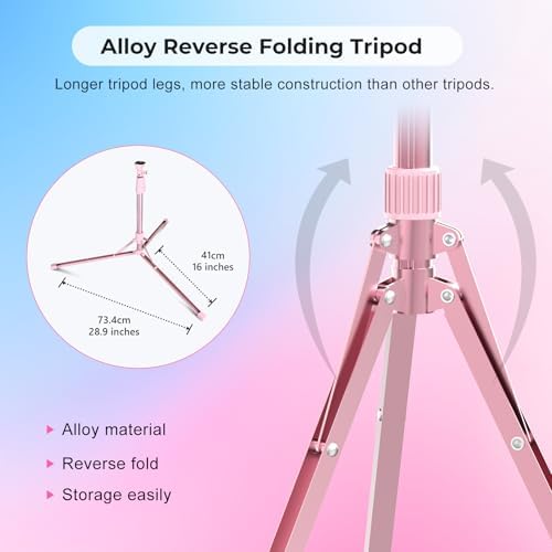 14'' Pink Selfie Ring Light with 62'' Tripod Stand and Phone Holder, Dimmable LED Phone Ringlight for, alternate view 6