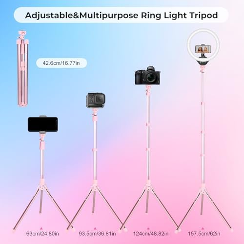 14'' Pink Selfie Ring Light with 62'' Tripod Stand and Phone Holder, Dimmable LED Phone Ringlight for, alternate view 7