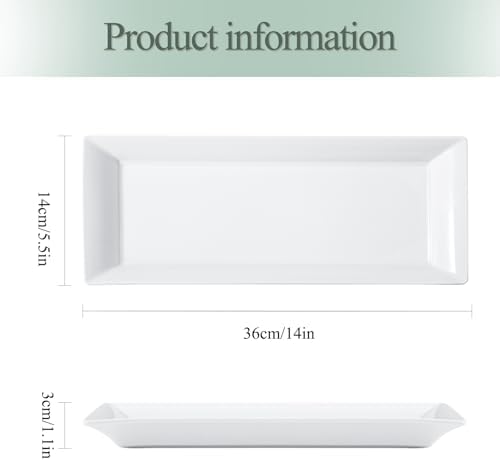 14" Rectangular Platters Set of 4, White Ceramic Platters, Large Serving Plates for Party, Entertaining, alternate view 3