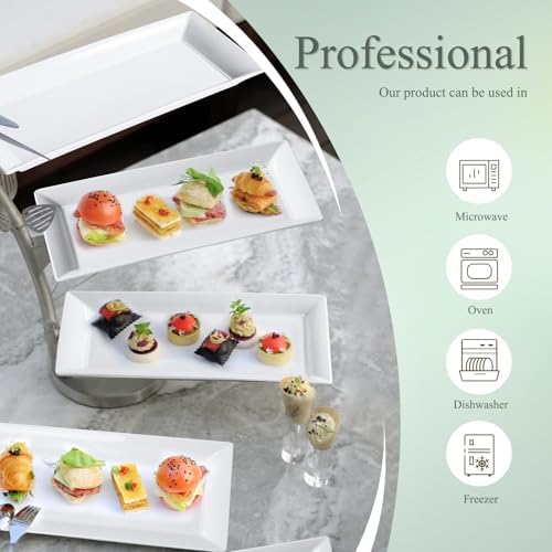 14" Rectangular Platters Set of 4, White Ceramic Platters, Large Serving Plates for Party, Entertaining, alternate view 4