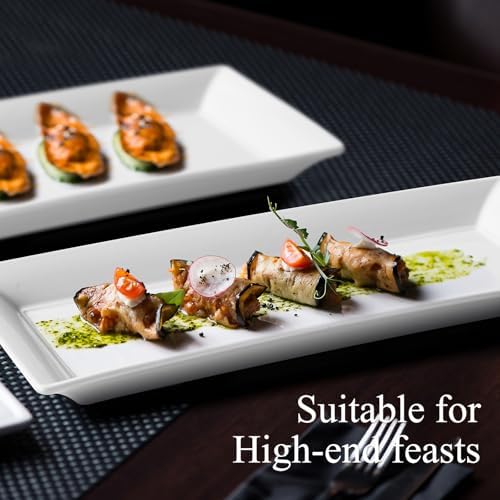 14" Rectangular Platters Set of 4, White Ceramic Platters, Large Serving Plates for Party, Entertaining, alternate view 5