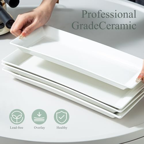 14" Rectangular Platters Set of 4, White Ceramic Platters, Large Serving Plates for Party, Entertaining, alternate view 6