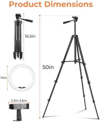 14" Ring Light with Tripod Stand, LED Circle Light with Phone Holder, for Photo Selfie, Video Recording, Zoom, alternate view
